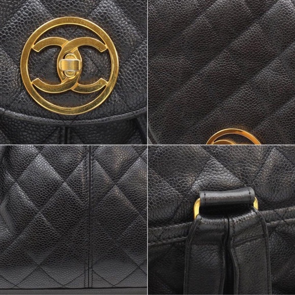 CHANEL Vintage Quilted Black Backpack with Gold Accents 24K Gold Plated Hardware main image 5